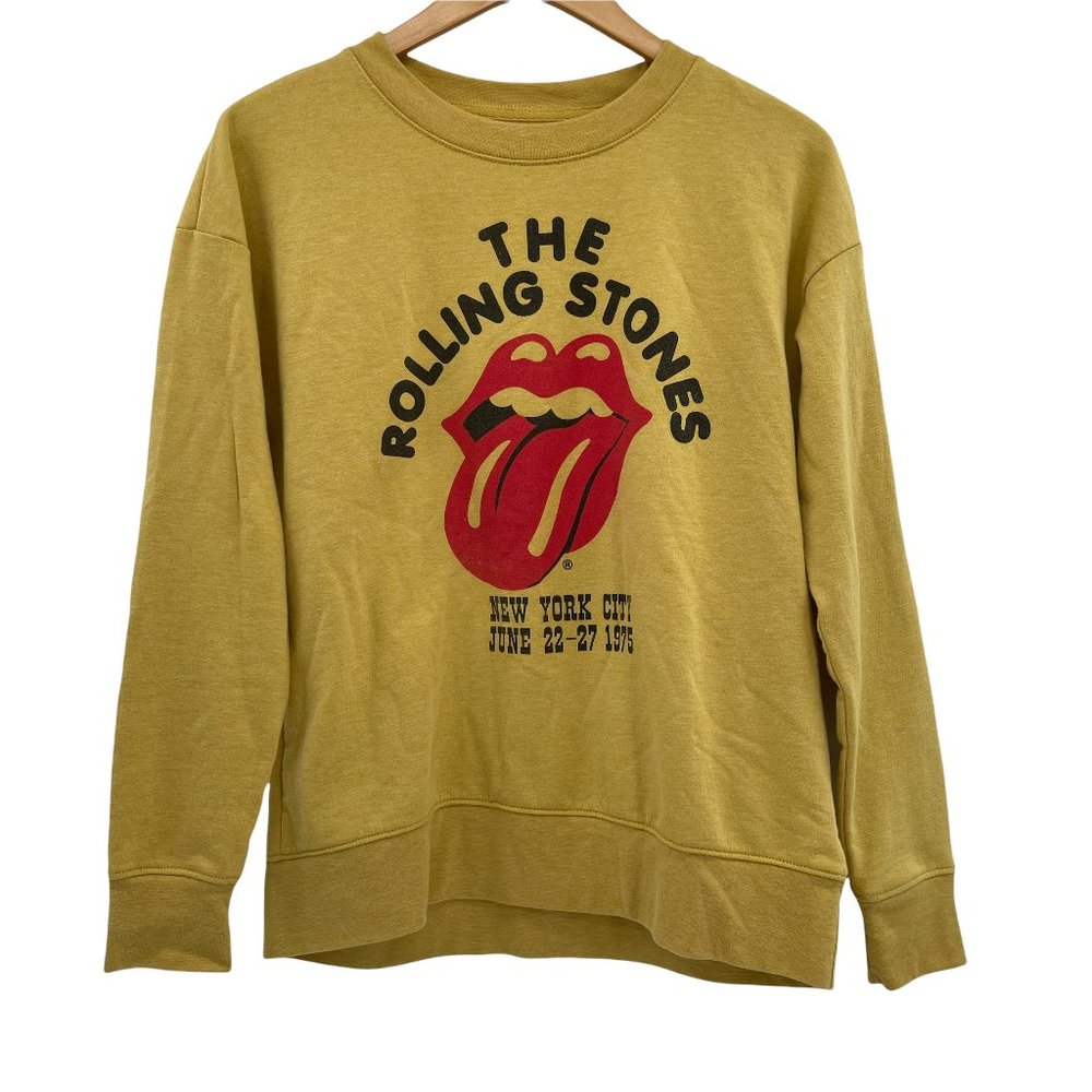 The Rolling Stones Mustard Yellow Graphic Boat Neck Long Sleeve Small Sweatshirt